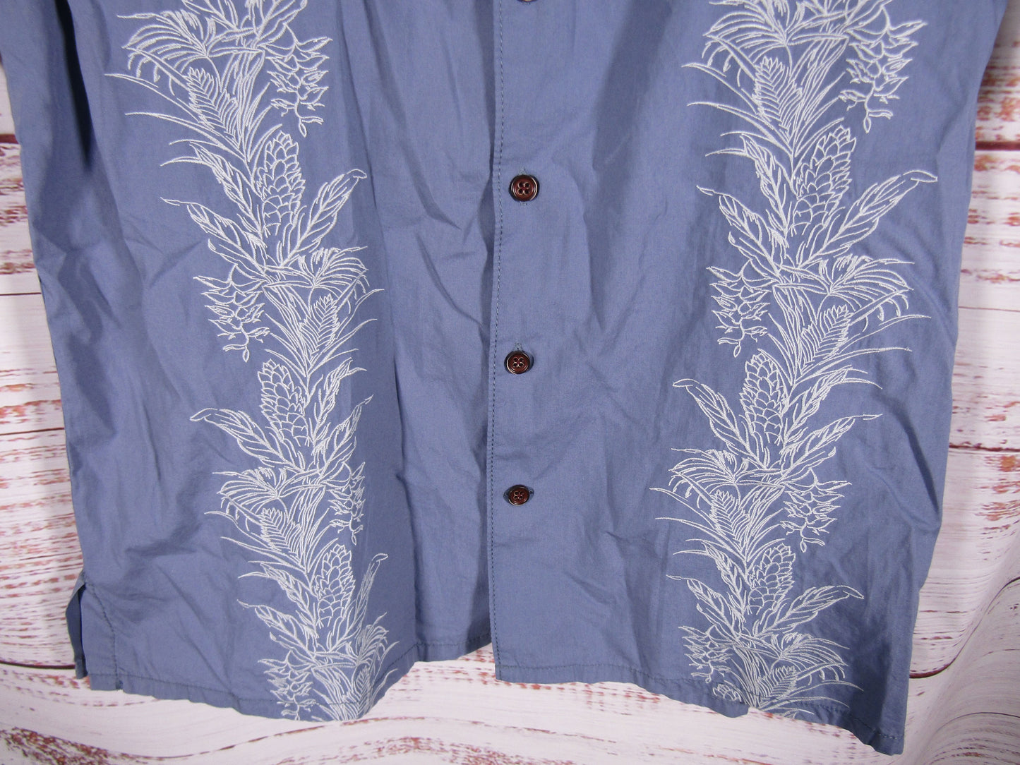 Tommy Bahama Men's Blue Floral Embroidered Short Sleeve Cotton Shirt Size M