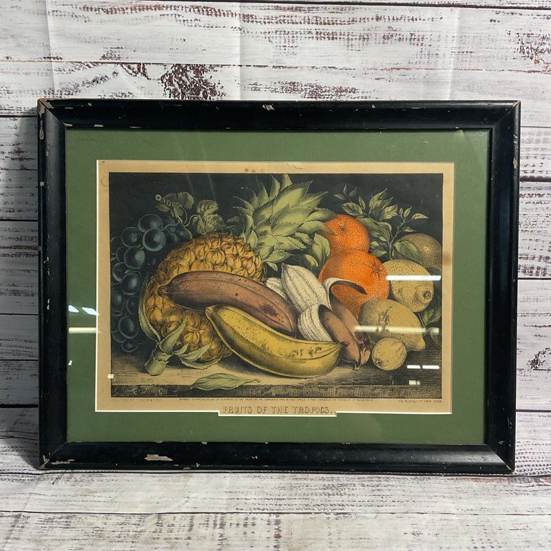 Antique 1871 Fruits of the Tropics by Currier & Ives Hand Colored Lithograph