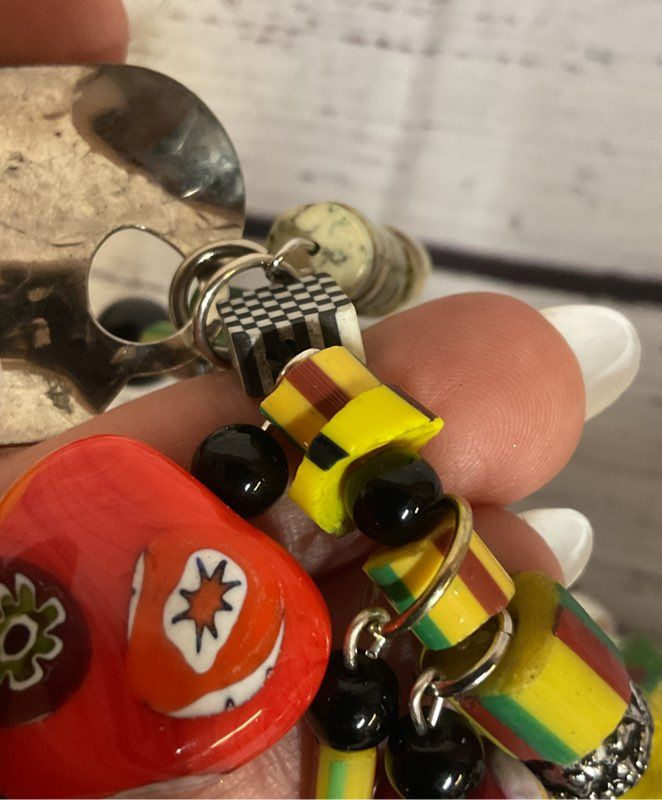 Elastic Charm Bracelet Silver Glass & Stone Charms