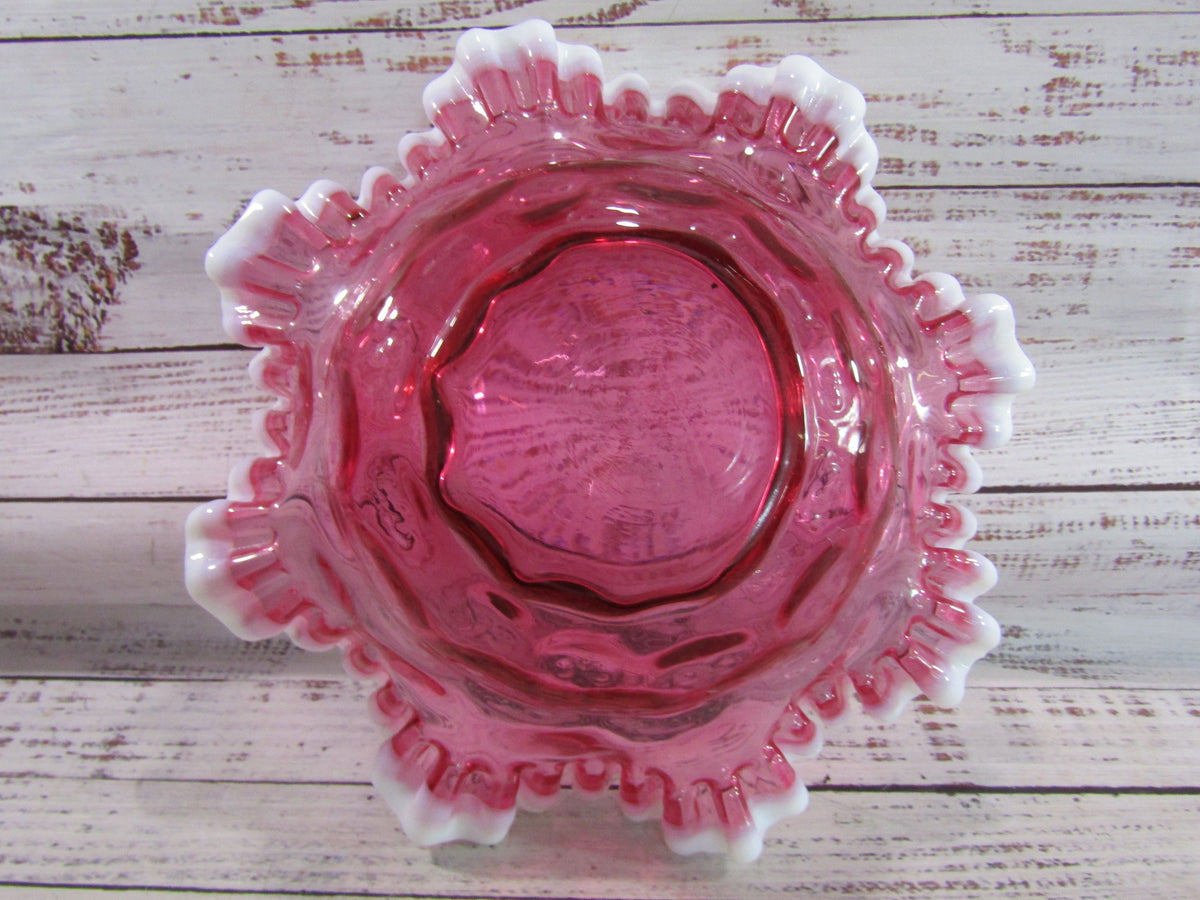 Fenton Ruby Snowcrest Ruffle Crimped Bowl