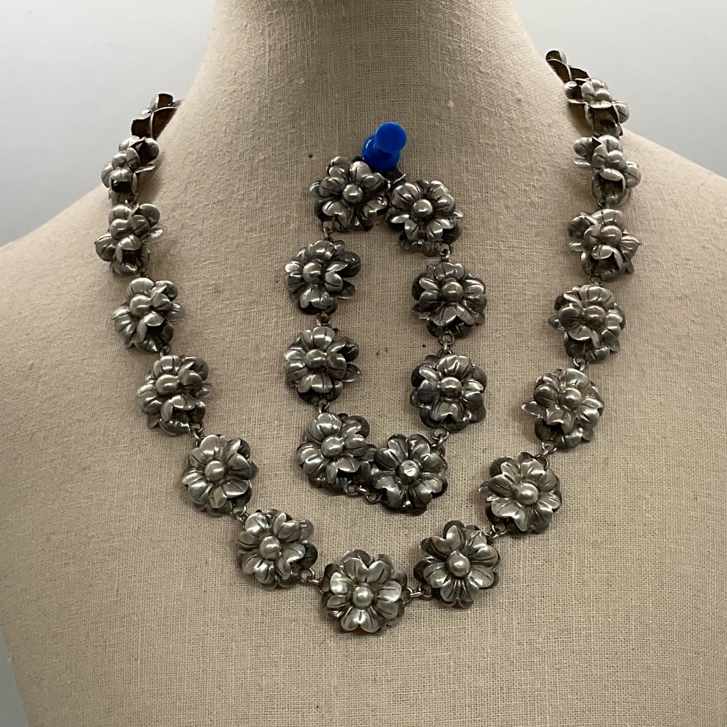 VTG. Sterling Silver Flower Link 18" Necklace & 7" Bracelet- 57.91g