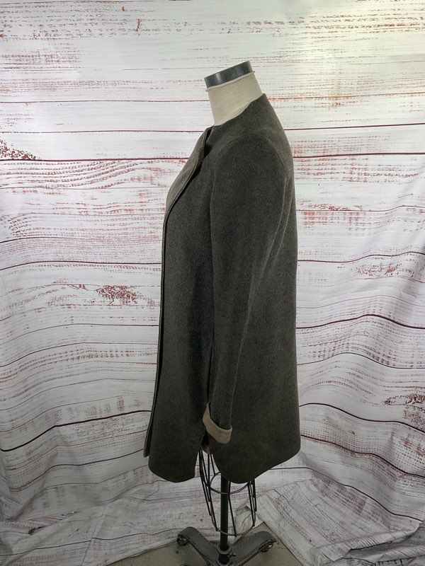 Vince Grey Olive Double-Faced Wool Coat Two Snap Front Pockets Size XS