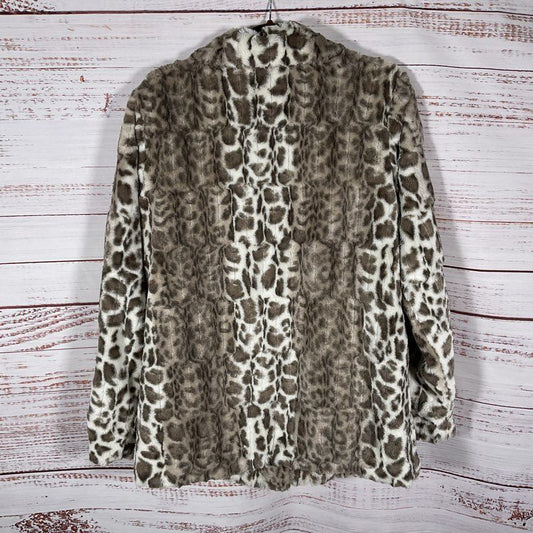 Dennis Basso White/Gray Snow Leopard Print Faux Fur Jacket - Size M