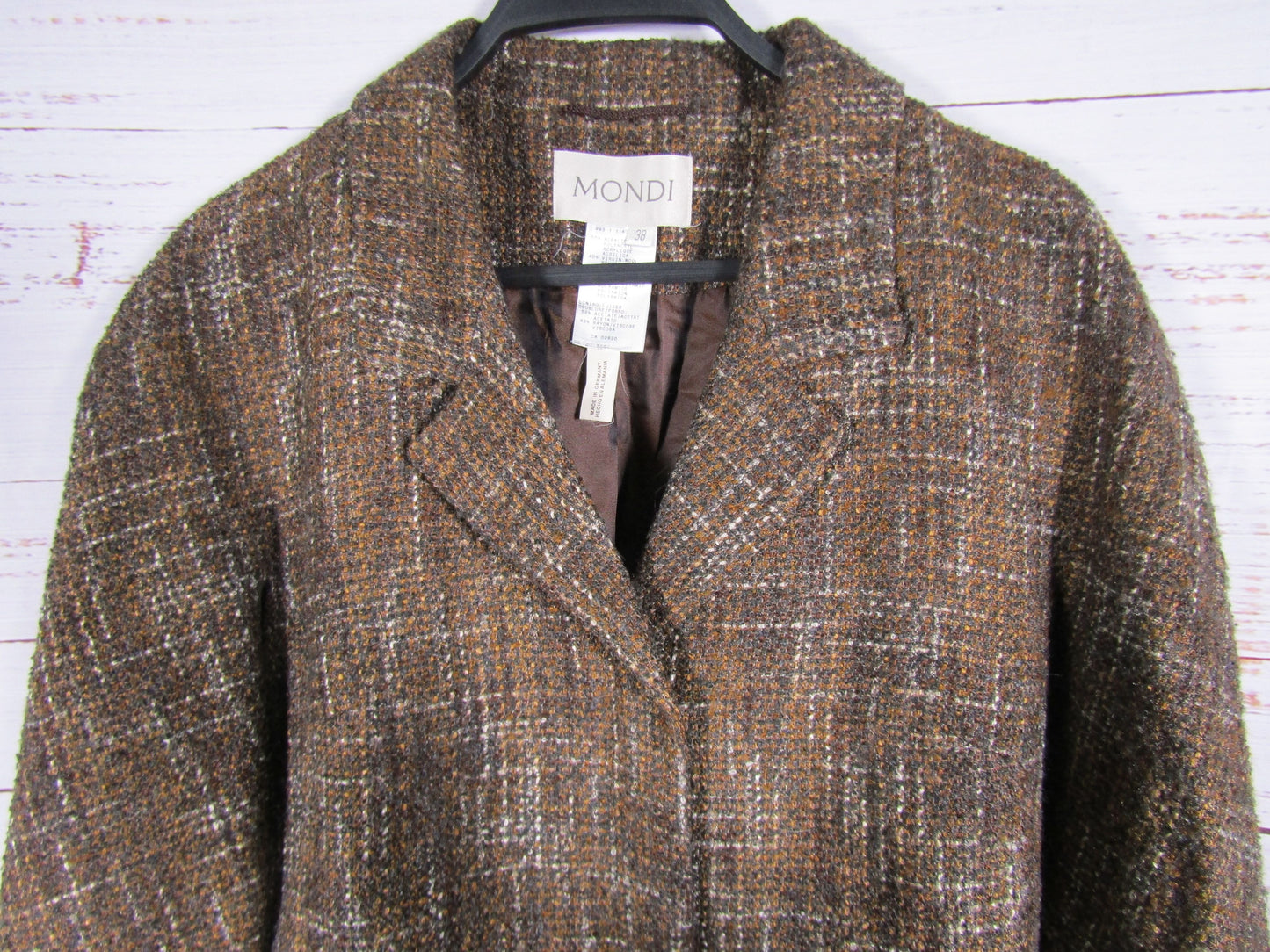 Vintage Mondi Women's Brown Tweed Wool Blend Blazer Jacket Size 38