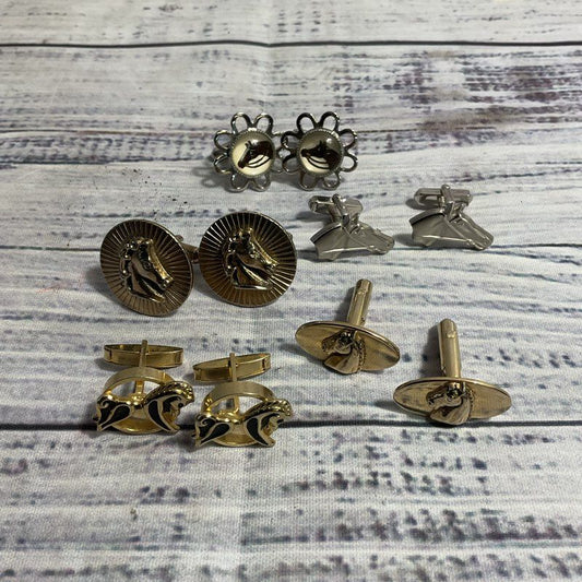 Mixed Lot of 5 Horse Motif Animal Cufflinks (Shields, Swank, More)