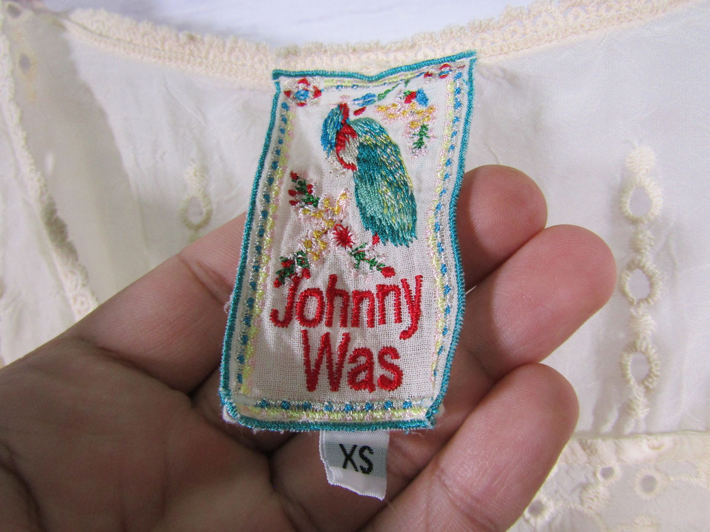Johnny Was Saige Women's Beige Embroidered Eyelet Tank Top Size XS