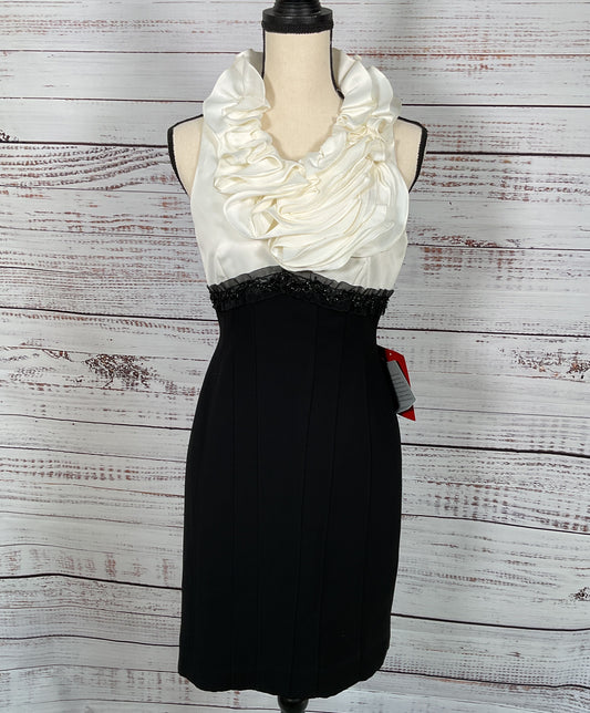 JS Collection Ruffle Collar Sheath Cocktail Dress White Black 4P