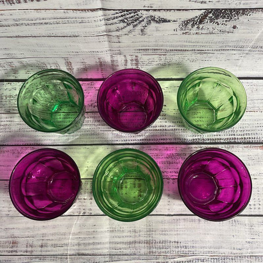 Lot Of 6 Duralex Pink & Green Colored Glass Tumblers 3.5"