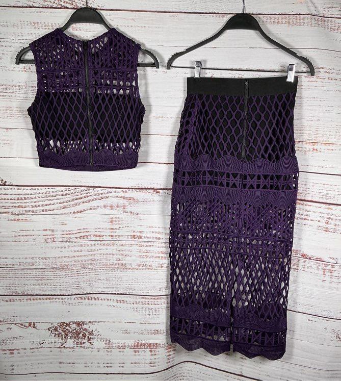 Women's Self-Portrait Purple Crochet Skirt and Matching Top Size 0 Retail $600