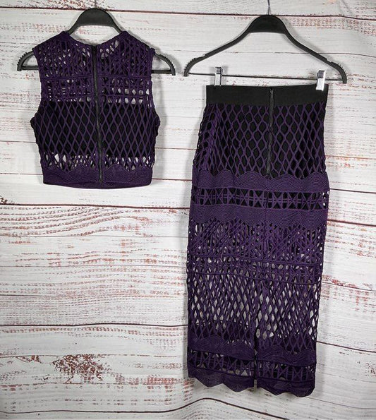 Women's Self-Portrait Purple Crochet Skirt and Matching Top Size 0 Retail $600