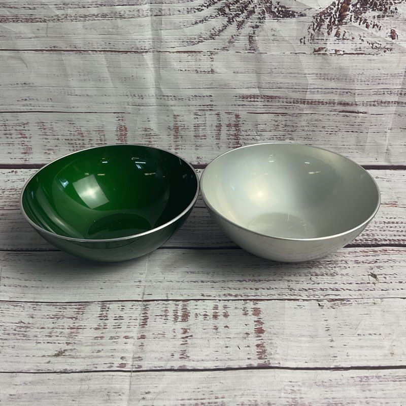 Vintage Emalox Set Of 2 Enameled Aluminum 5" Bowls In Green & Silver