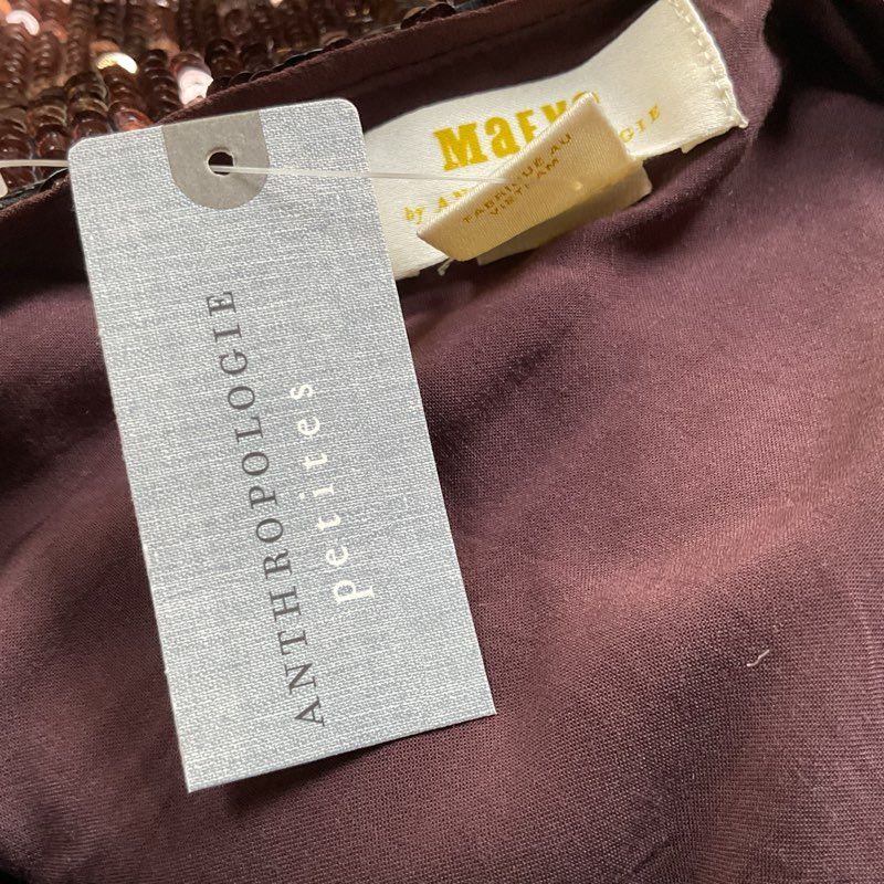 NWT MAEVE for ANTHROPOLOGIE Women's Brown Sequin Short Side Slit Dress- SZ XS