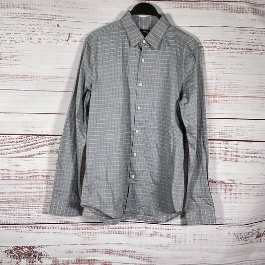 Theory Sylvain Oxford Trim Fit Grid Sport Button Up Long Sleeve Shirt Size M New