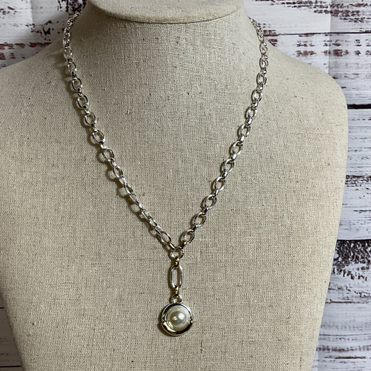 NWT ANNE KLEIN Silver Tone Faux Pearl Dangle Pendant Necklace- 22"