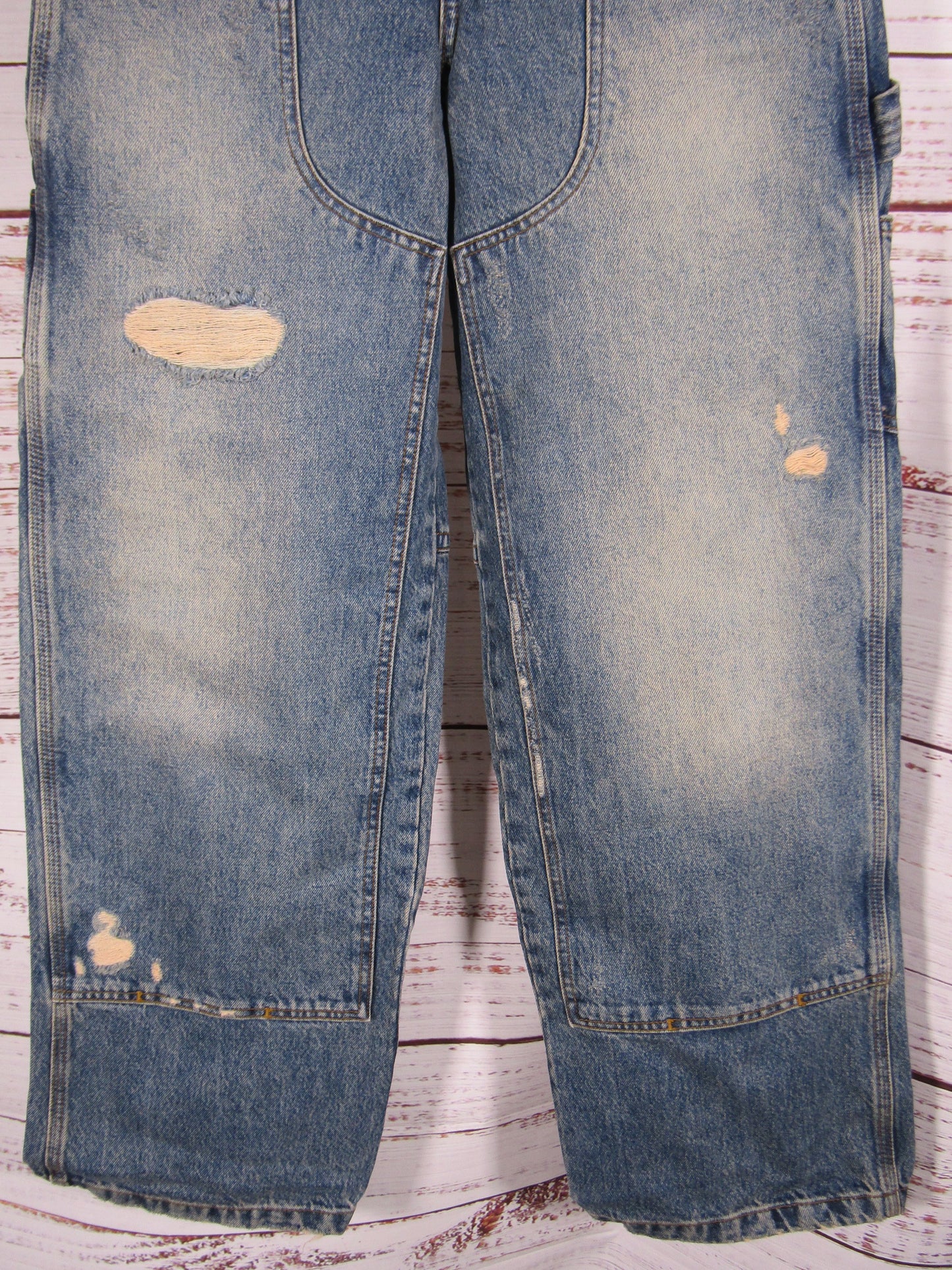 Marc Jacobs Women's Blue Distressed Grunge Oversized Carpenter Jeans Size 24
