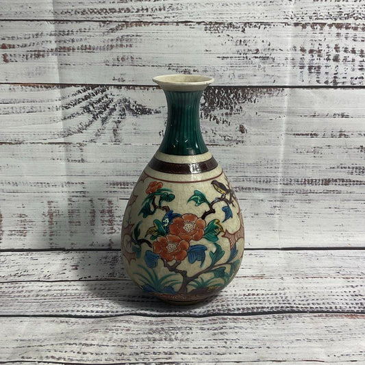 VTG. Kutani Ware Floral Crackle Glaze 7" Japanese Vase