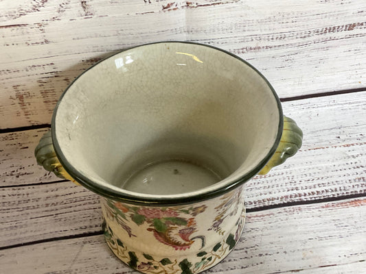 VTG. Porcelain Chinese Crackle Glazed Planter with Handle- 4.5"