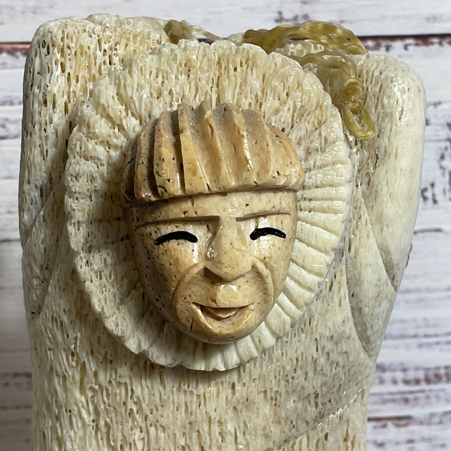 RICHARD OLANNA Carved Whalebone Eskimo Figurine Sculpture- 7.25"