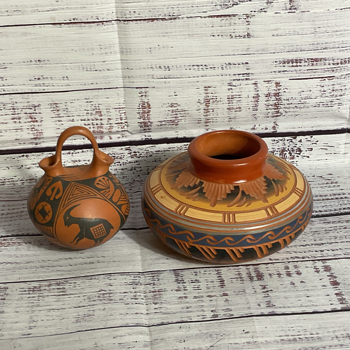 VTG. Signed ANA TRILLO & VC Etched Clay Pottery-