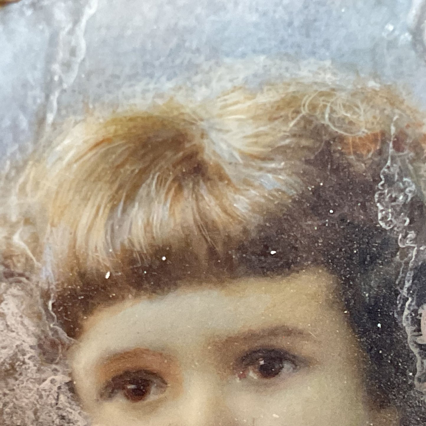 Signed ANTIQUE Miniature Portrait of Child w/ William Schaus Brass Gilded Frame