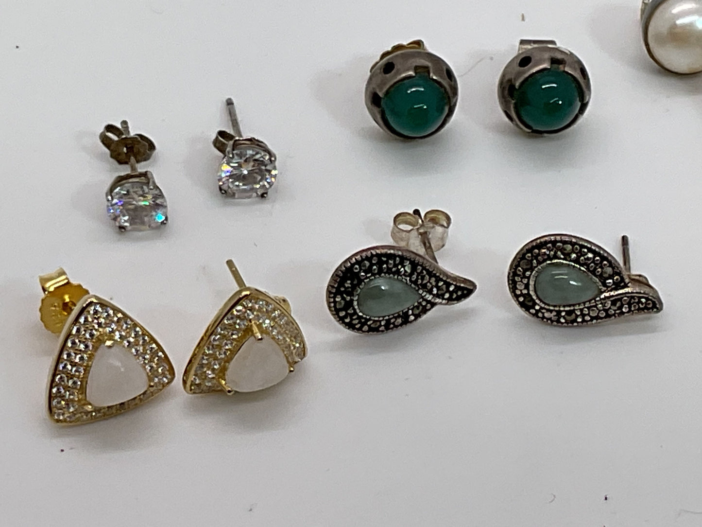 Set of 6 Sterling Silver & Rhinestone Earrings- 12.67g