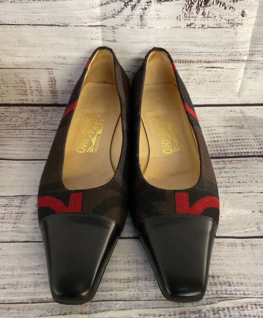 Salvatore Ferragamo Square Toe Logo Pattern Pump Heels Multicolor 8