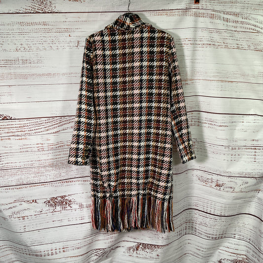 Cabi Regency Multicolor Plaid Fringe Wool Blend Coat - Size M