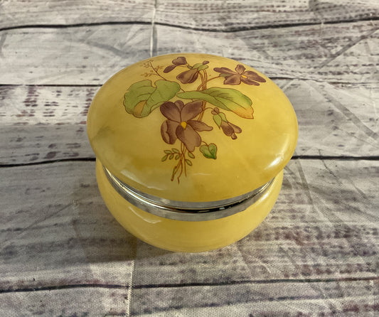 Vintage Italian Genuine Alabaster Floral Trinket Box