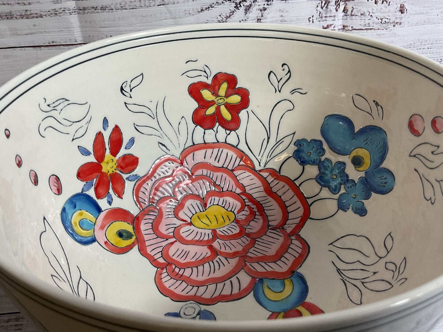 MOLLY HATCH for Anthropologie Peony Stoneware Footed Bowl- 9"w x 6"h