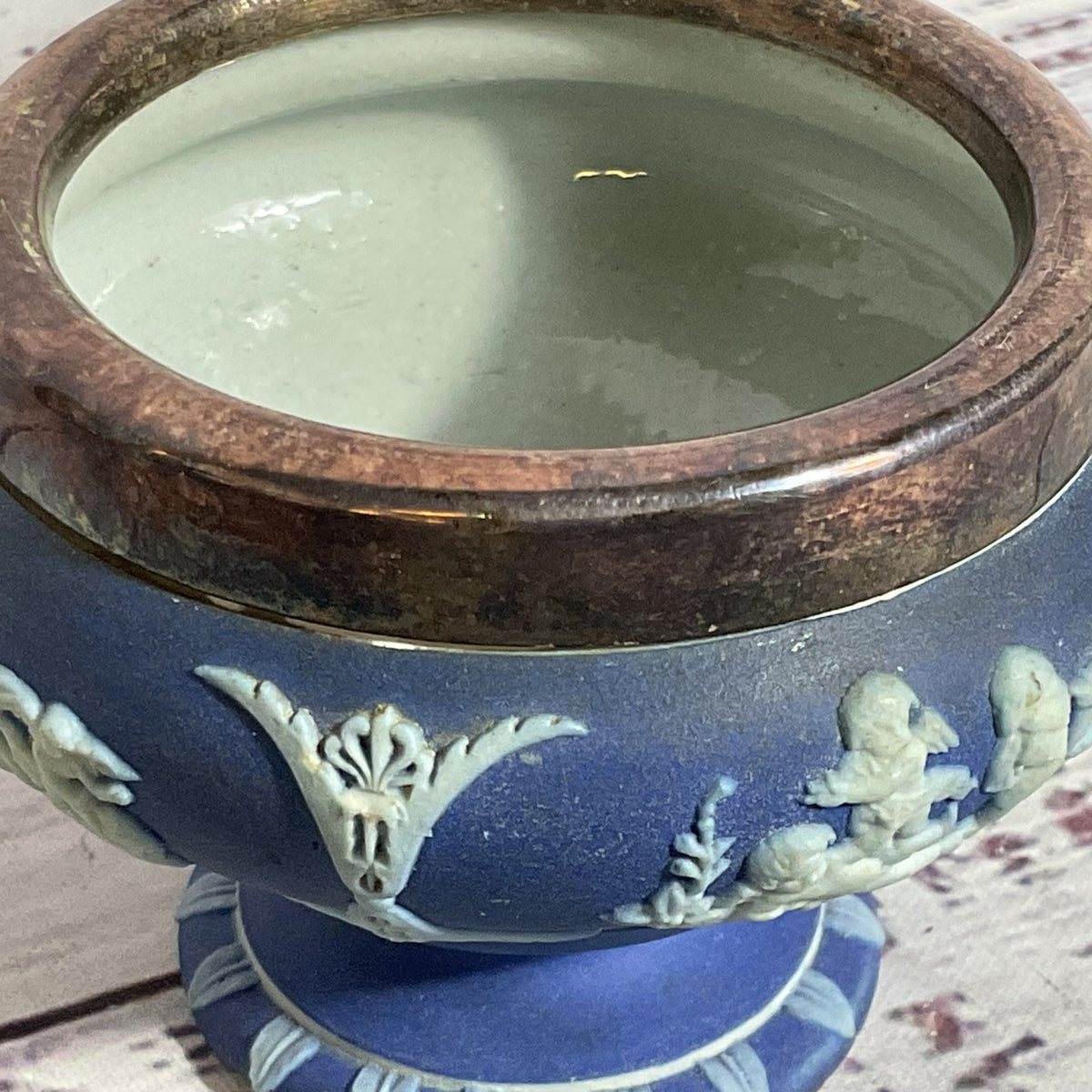 VTG./ANTIQUE WEDGEWOOD England Jasper & Silver Plated Decorative Small Bowl-2.5"