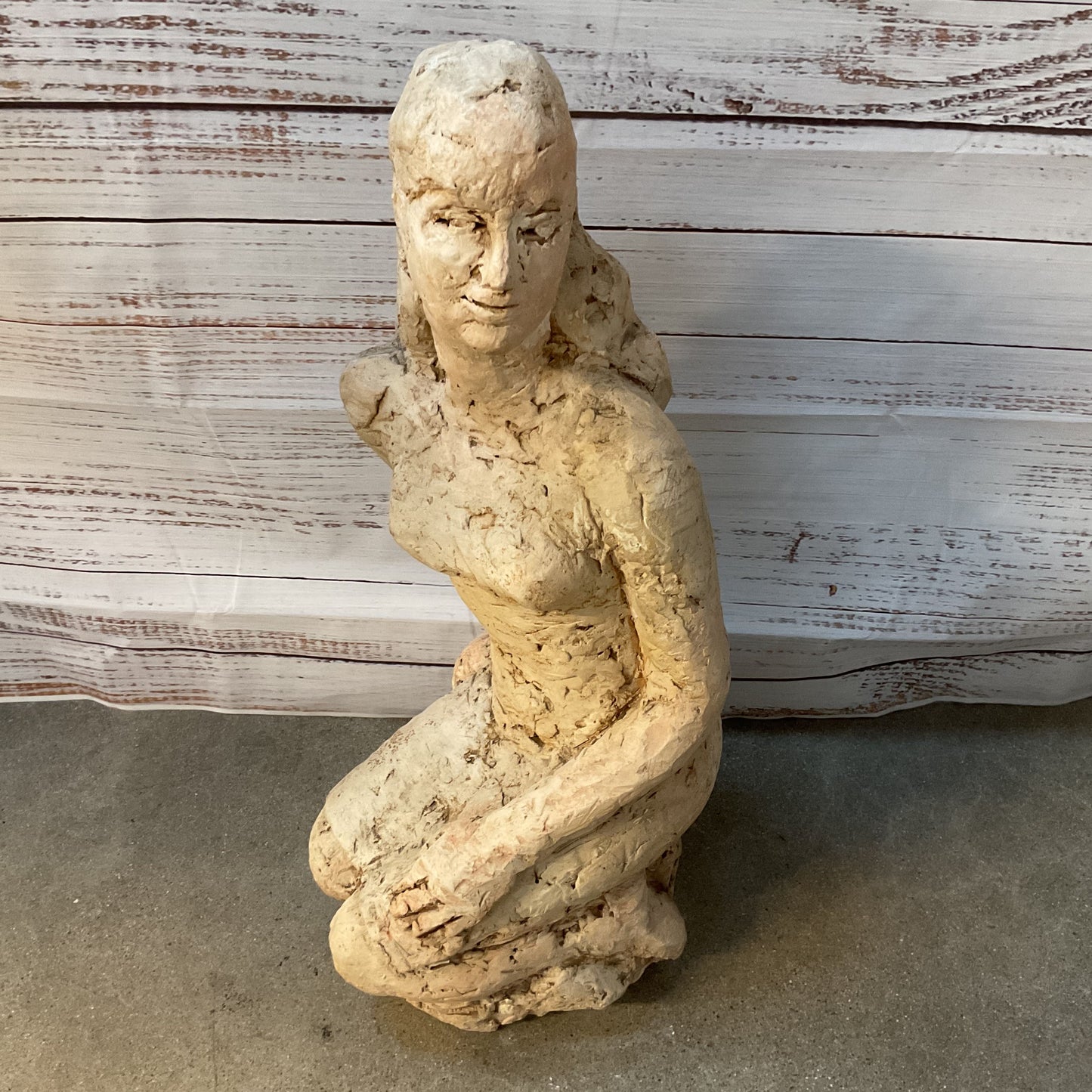 VTG. 1965 Signed Terracotta Clay Sculpture of Young Woman- 29"