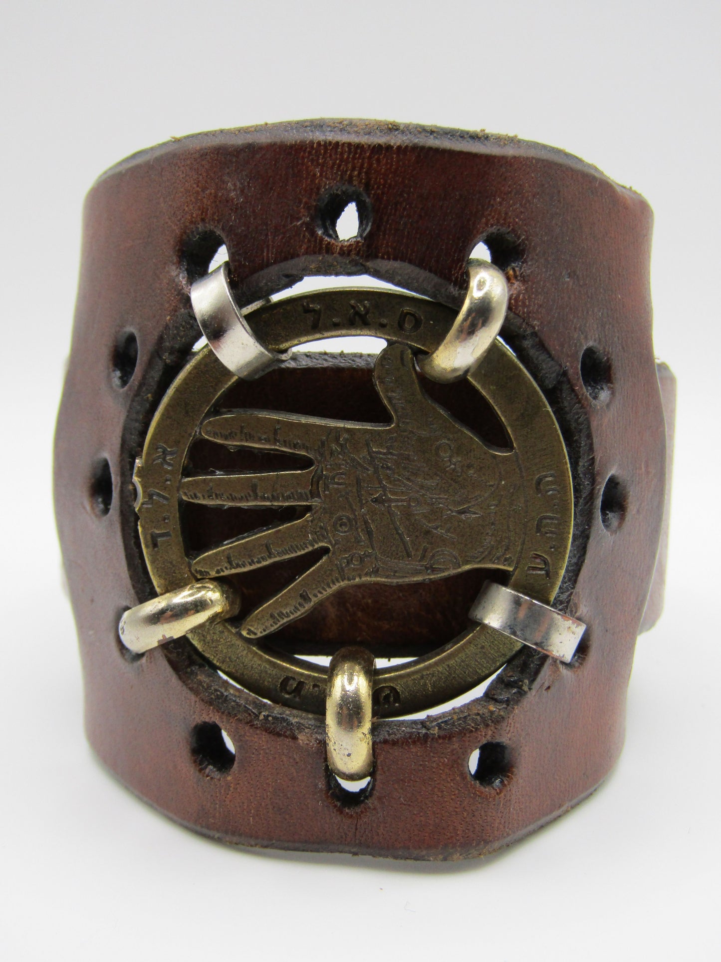 Studio Laor Leather Cuff Bracelet With Hand Hebrew Charm