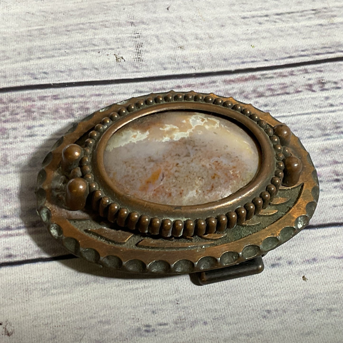 VTG./ANTIQUE Copper & Oval Agate Belt Buckle- 2.75" X 2"