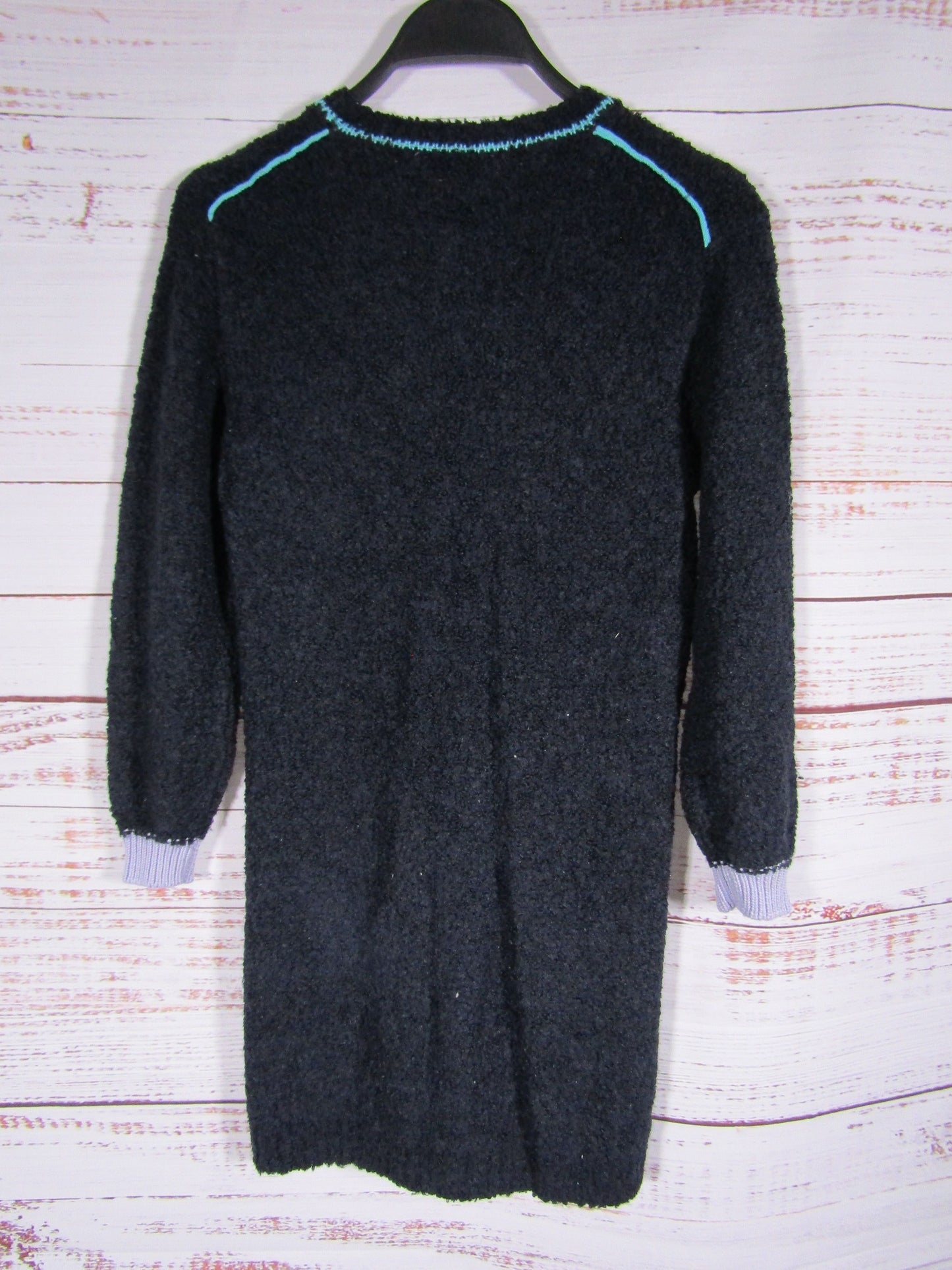 Marni Girl's Blue Wool Blend Logo Embroidered Long Sleeve Dress Size 8Y