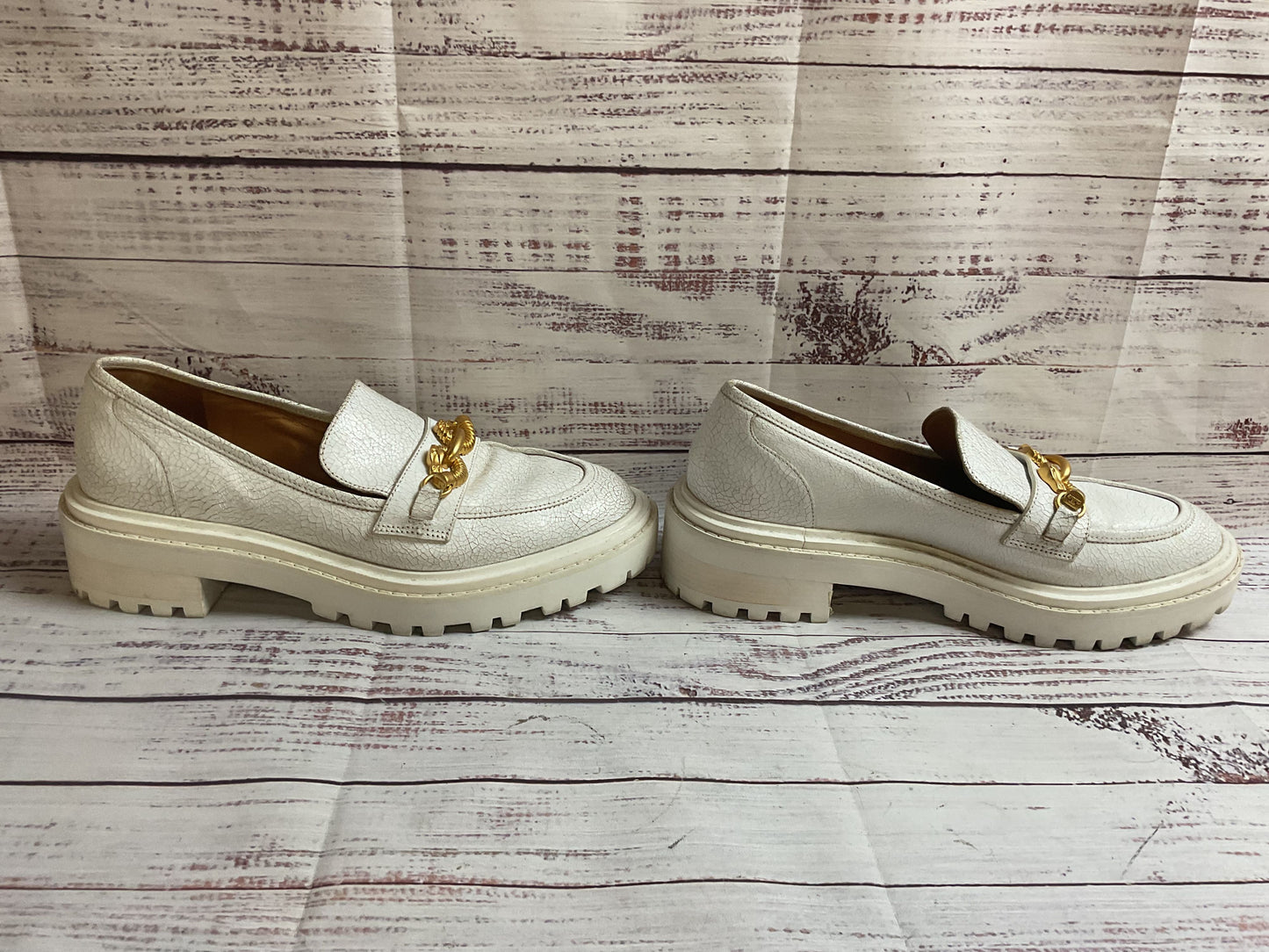 Tory Burch White Leather Loafer Horse Bridle Shoe Women 9.5