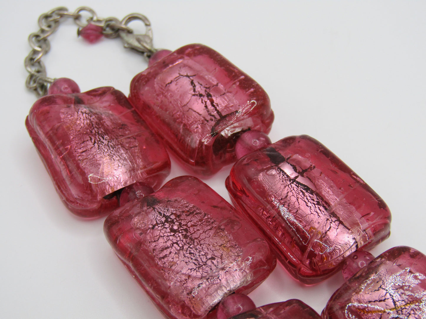 Vintage Artisan Handcrafted Silver Fleck Pink Glass Necklace