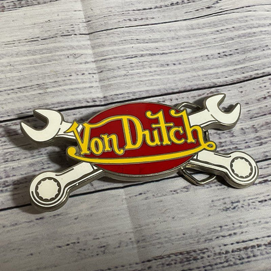 VTG. VON Silver Tone Wrench Belt Buckle- 4.75"