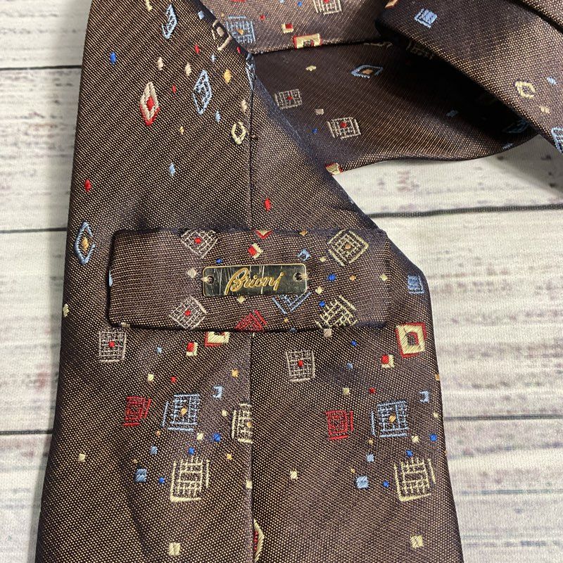 Brioni Brown Abstract Geometric Pattern Silk Tie - Size 60 in.