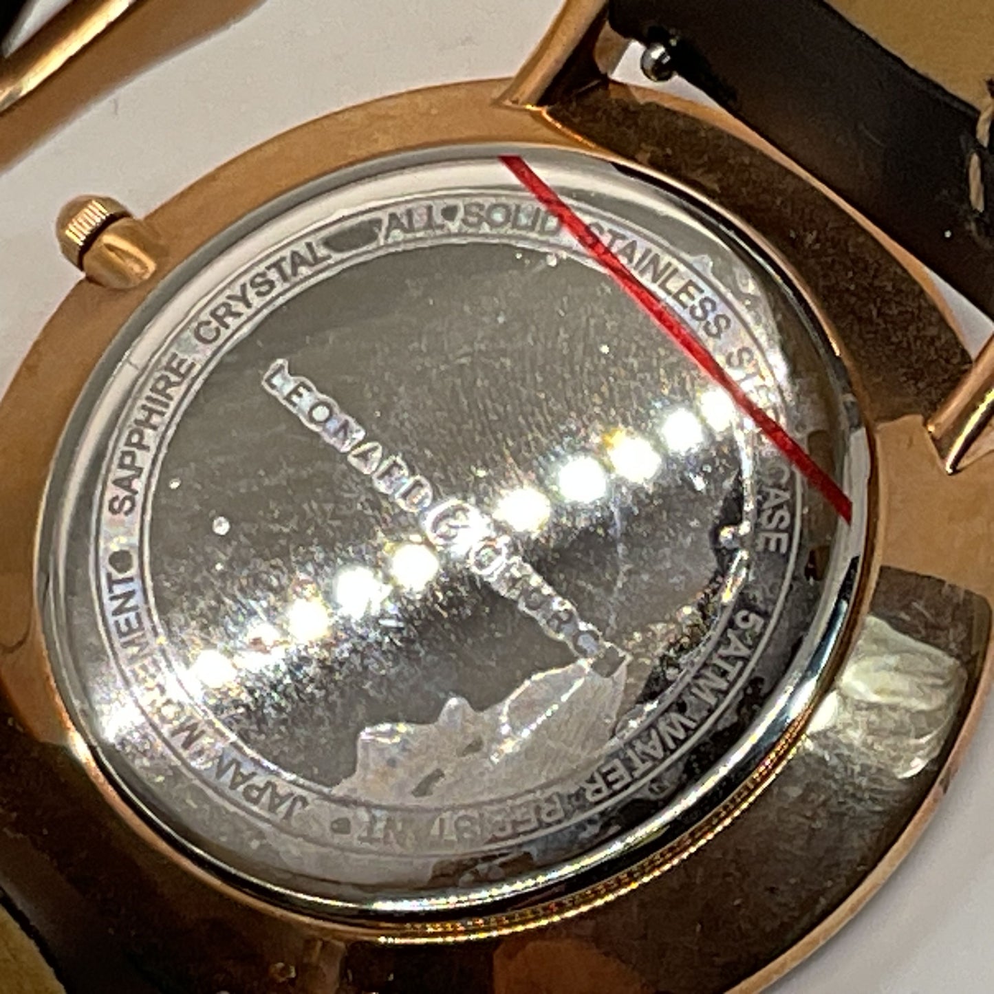 LEONARD & CHURCH Men's Gold Tone Black Leather Band Watch