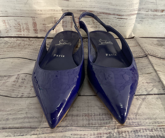 Christian Louboutin Patent Leather Hot Chickita Slingback Flats Blue 38