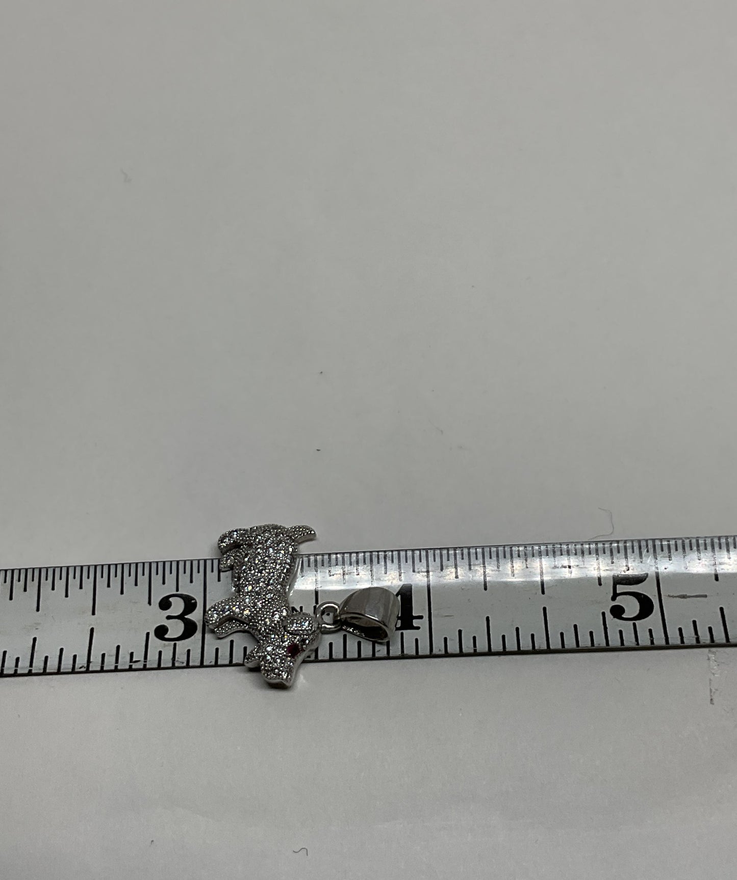 Pave Sterling Silver Dog Charm Pendant with Ruby Eye