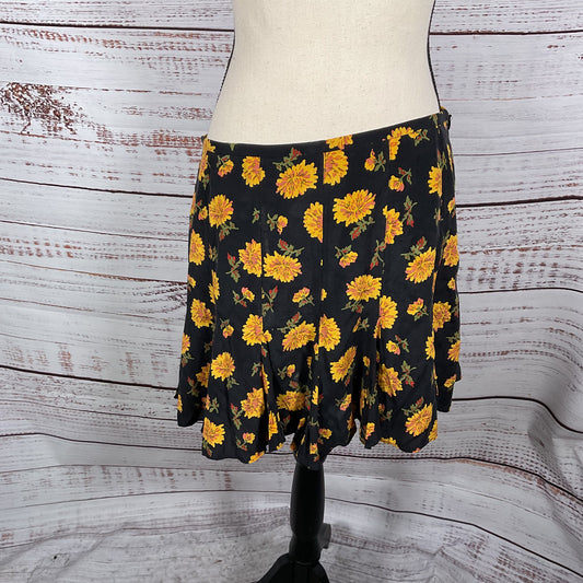 Veronica Beard Weller Black Yellow Floral Print Silk Mini Skirt - Size 6