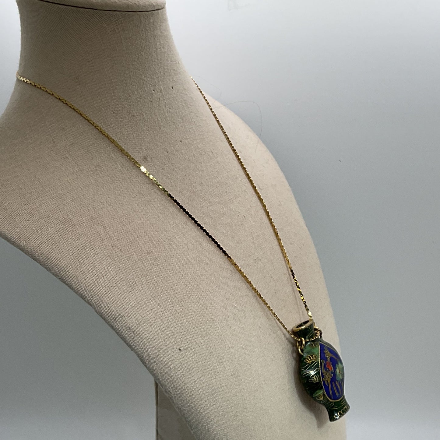 MONET Cloisonne Snuff Bottle Pendant 19" Chain Necklace (MISSING TOP)