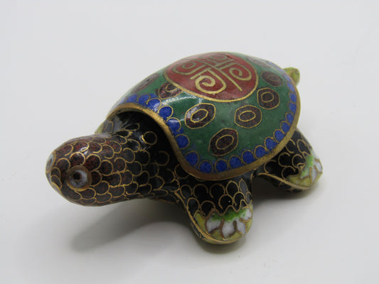 Vintage Handcrafted Cloisonné Enamel Turtle Pill Box
