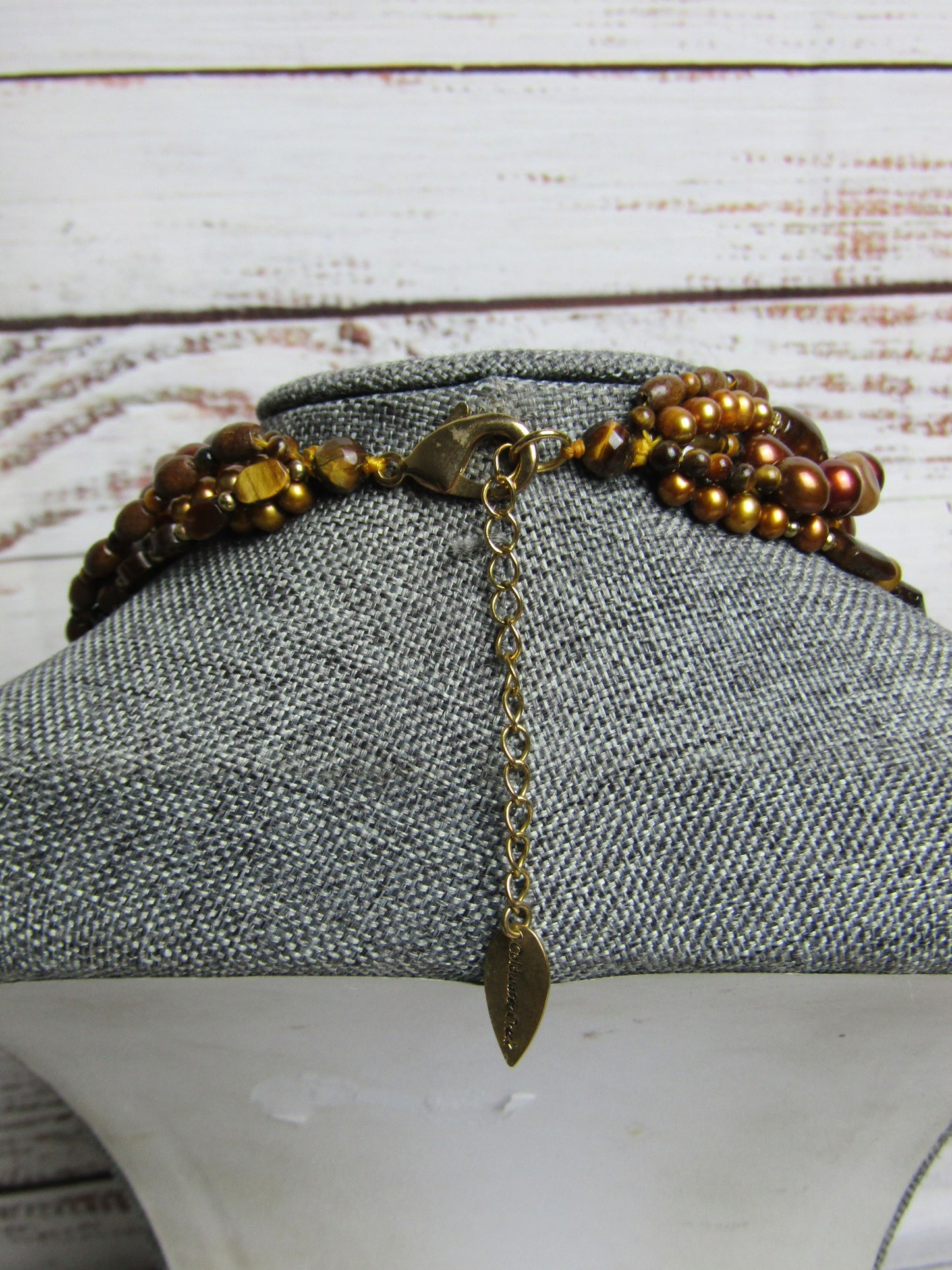 Coldwater Creek Multi-Strand Freshwater Pearl Tiger's Eye Beaded Necklace