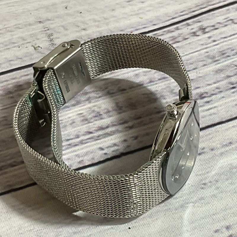 SKAGEN 589SSSB Women's Silver Tone Mesh Black Dial Rhinestone Watch