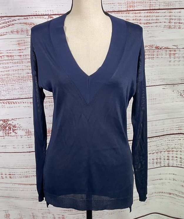 Rag & Bone Sheer V Neck Long Sleeve Top Blue XS