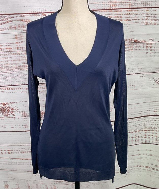 Rag & Bone Sheer V Neck Long Sleeve Top Blue XS