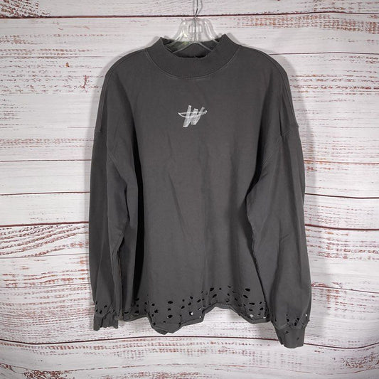 We11done Distressed Gray Logo Print Nametag Mockneck Long Sleeve T-shirt Size M
