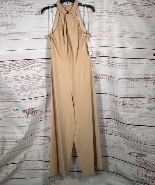 NWT Women's Julia Jordan Twist Front Halter Jumpsuit in Beige Size 8 Retail $139